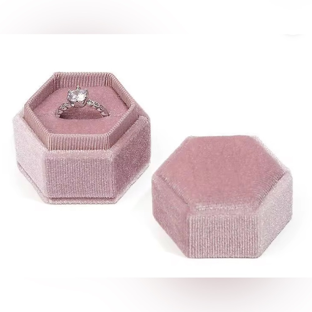 Hexagonal Pink Velvet Jewelry Box new for wedding bride engagement